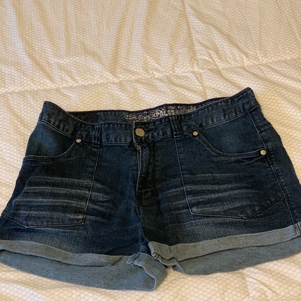 Express Dark Wash Denim Rolled Cuff Shorts